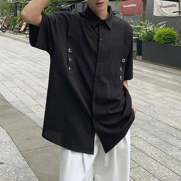AIDASE  -  Summer New Men's Solid Color Stitching Short-Sleeved Shirt Korean Style Fashion Trend Street Loose Casual Simple Men's Tops aidase-shop